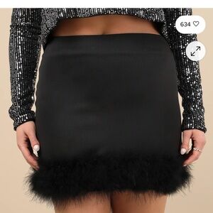 Lulu's Black Mini Skirt with Feather Trim